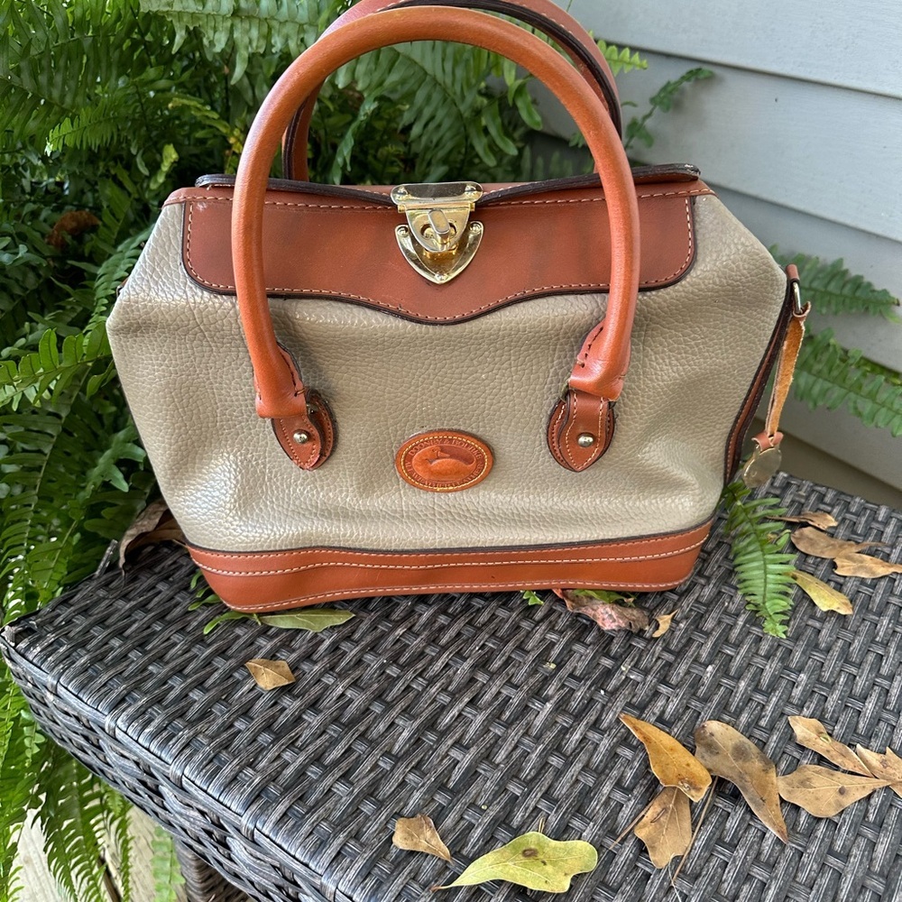 Authentic Dooney & Bourke Cream and Brown Satchel - Picture 1 of 4